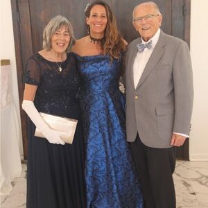 Elegant Blue Off-Shoulder, A-line Ballgown/Dress. Size 14